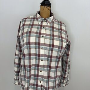 Carhartt Women's Plaid Button-Down Shirt - White, Brown, Blue